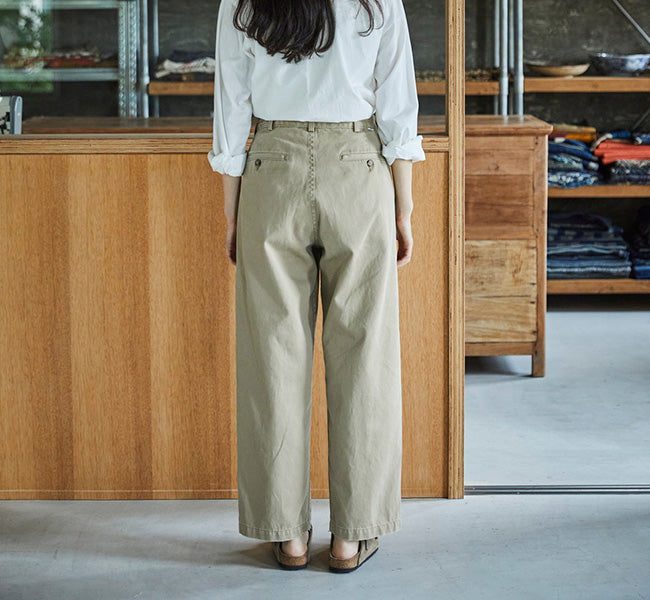 orSlow TWO TUCK WIDE TROUSERS Khaki