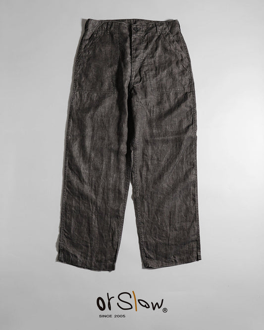 orSlow SUMI DYED LINEN SUMMER FATIGUE PANTS CHARCOAL GRAY