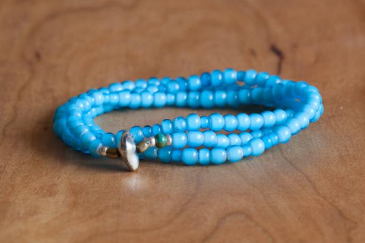 SunKu White Heart Beads Necklace & Bracelet Sky Blue LTD-004
