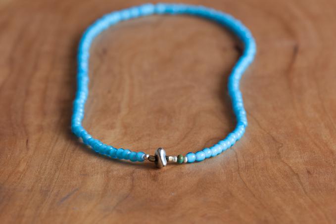 SunKu White Heart Beads Necklace & Bracelet Sky Blue LTD-004