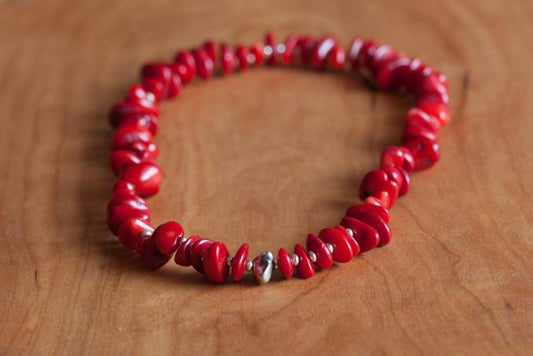 SunKu 39 Large White Coral and Silver Necklace Red SK-033-RED